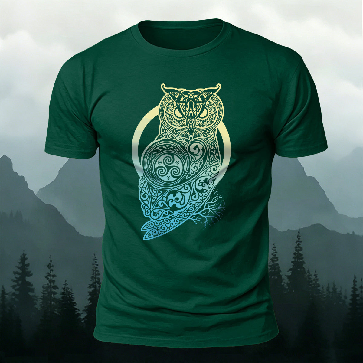 Viking Mythology Owl Print Casual Cotton T-Shirt
