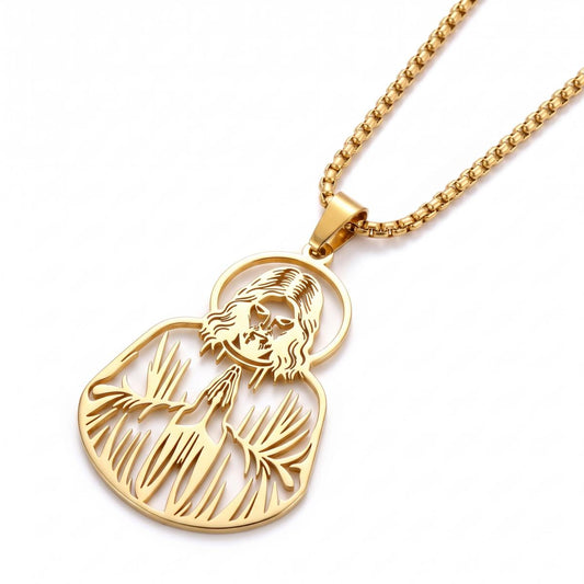 Stainless Steel Cutout Jesus Prayer Necklace