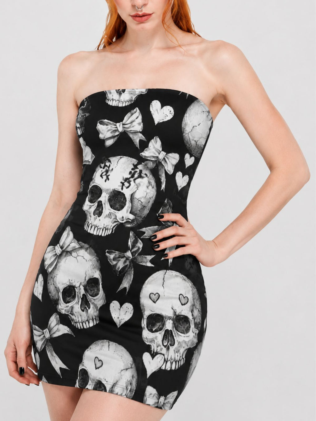 Fashionable Gothic Skeleton-Print Bodycon Dress
