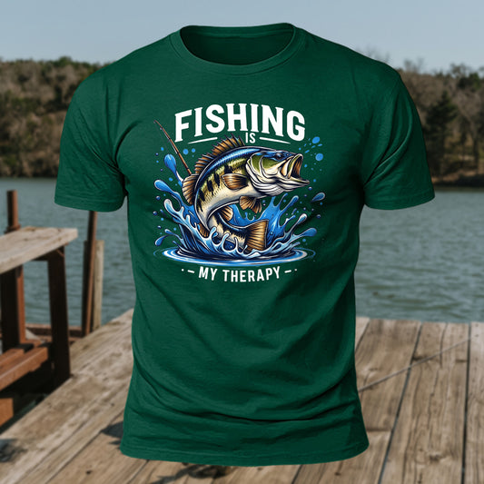 Fishing Is My Therapy Printed Short Sleeve T-Shirt