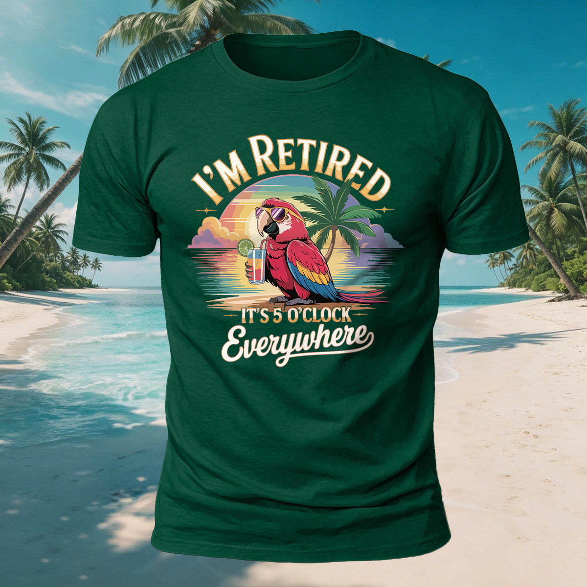 Fun Parrot Drinking Beach Leisure Breathable T-Shirt