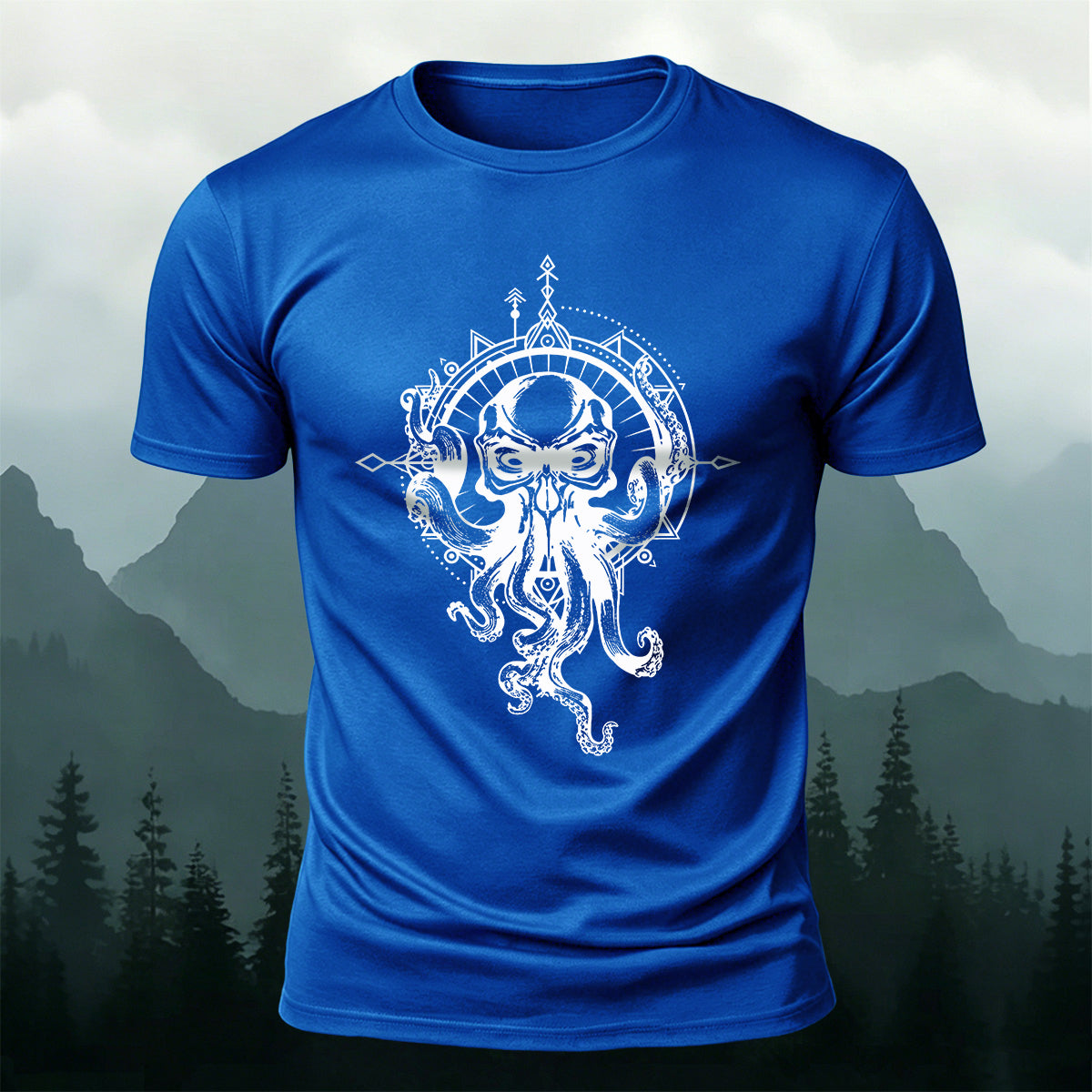 Vintage Octopus Print Outdoor Cotton T-Shirt