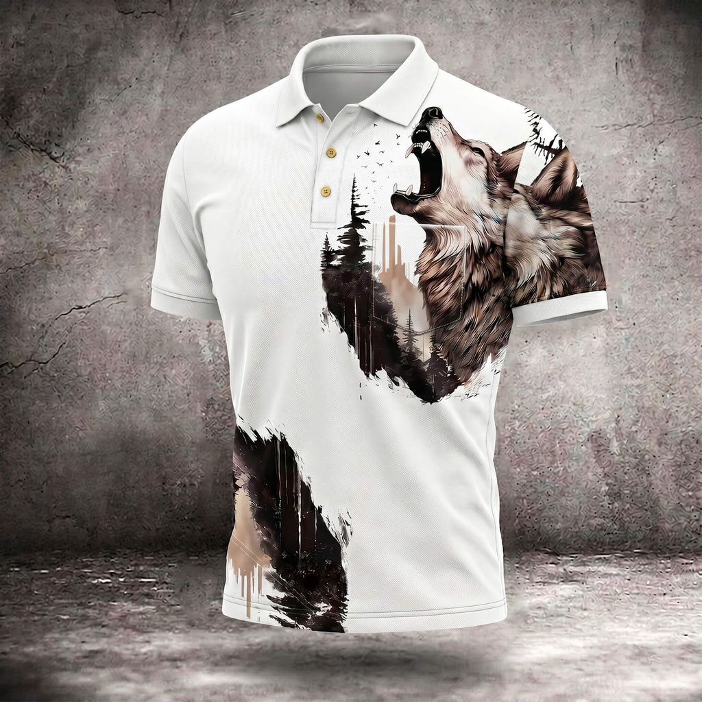 Wolf King Creative Print Casual and Versatile Polo Shirt