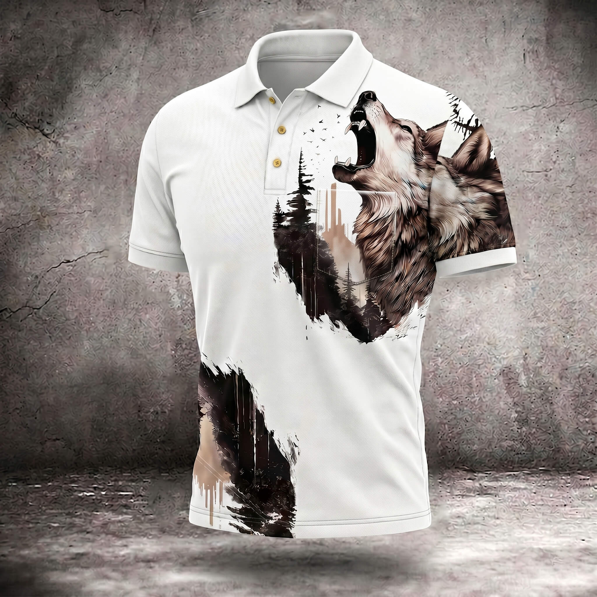 Wolf King Creative Print Casual and Versatile Polo Shirt