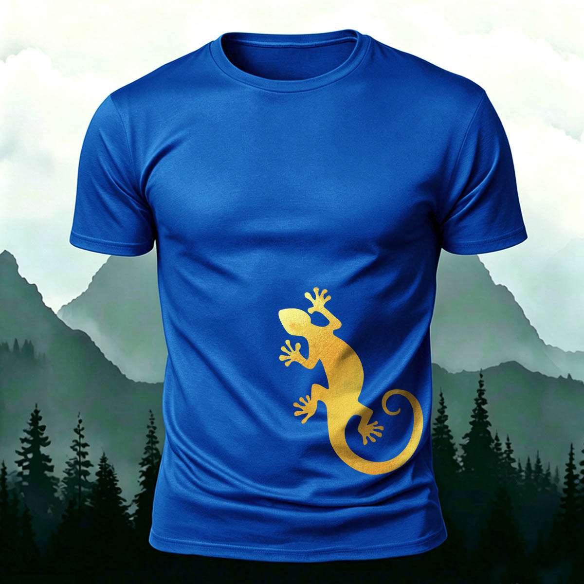 Golden Gecko Print 100% Cotton Crew Neck T-Shirt