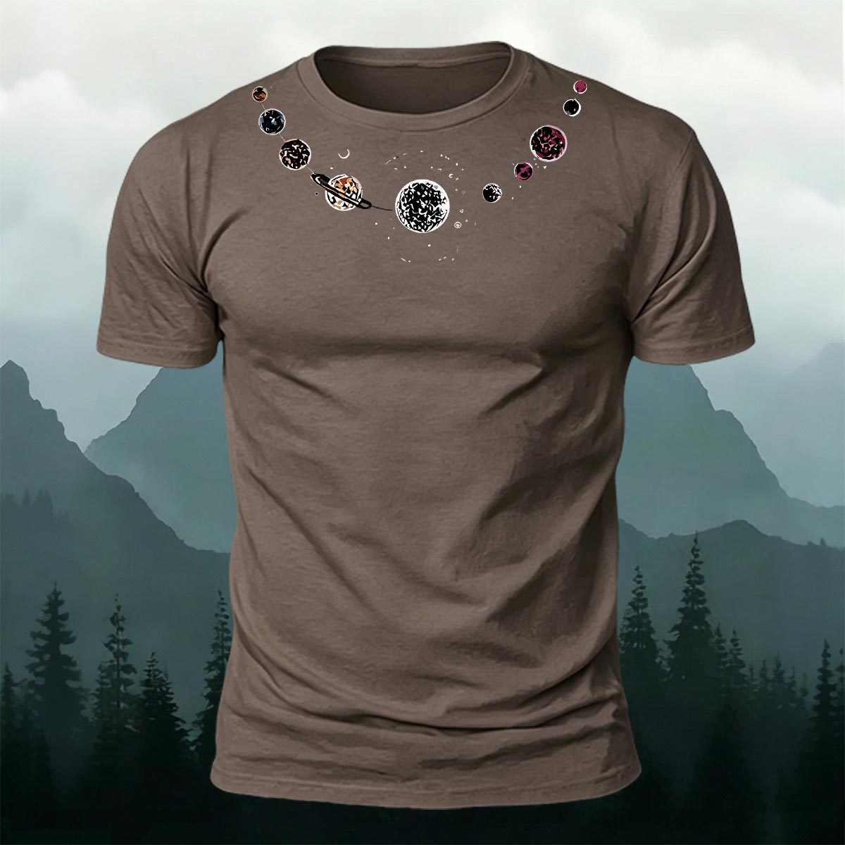 Fashionable Planet-Print Casual Cotton T-Shirt CO