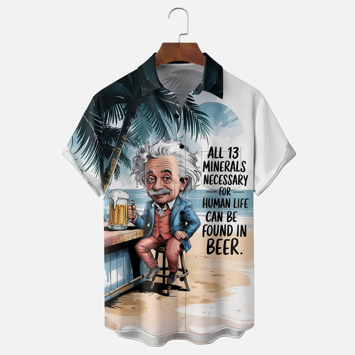 Einstein Cartoon Pattern Hawaiian Vacation Style Shirt