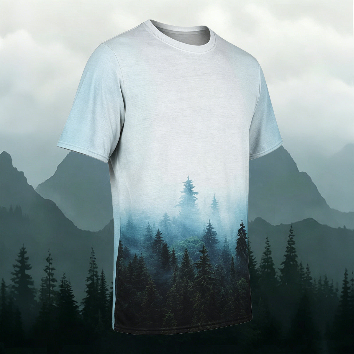 Solid Forest Print Casual T-Shirt