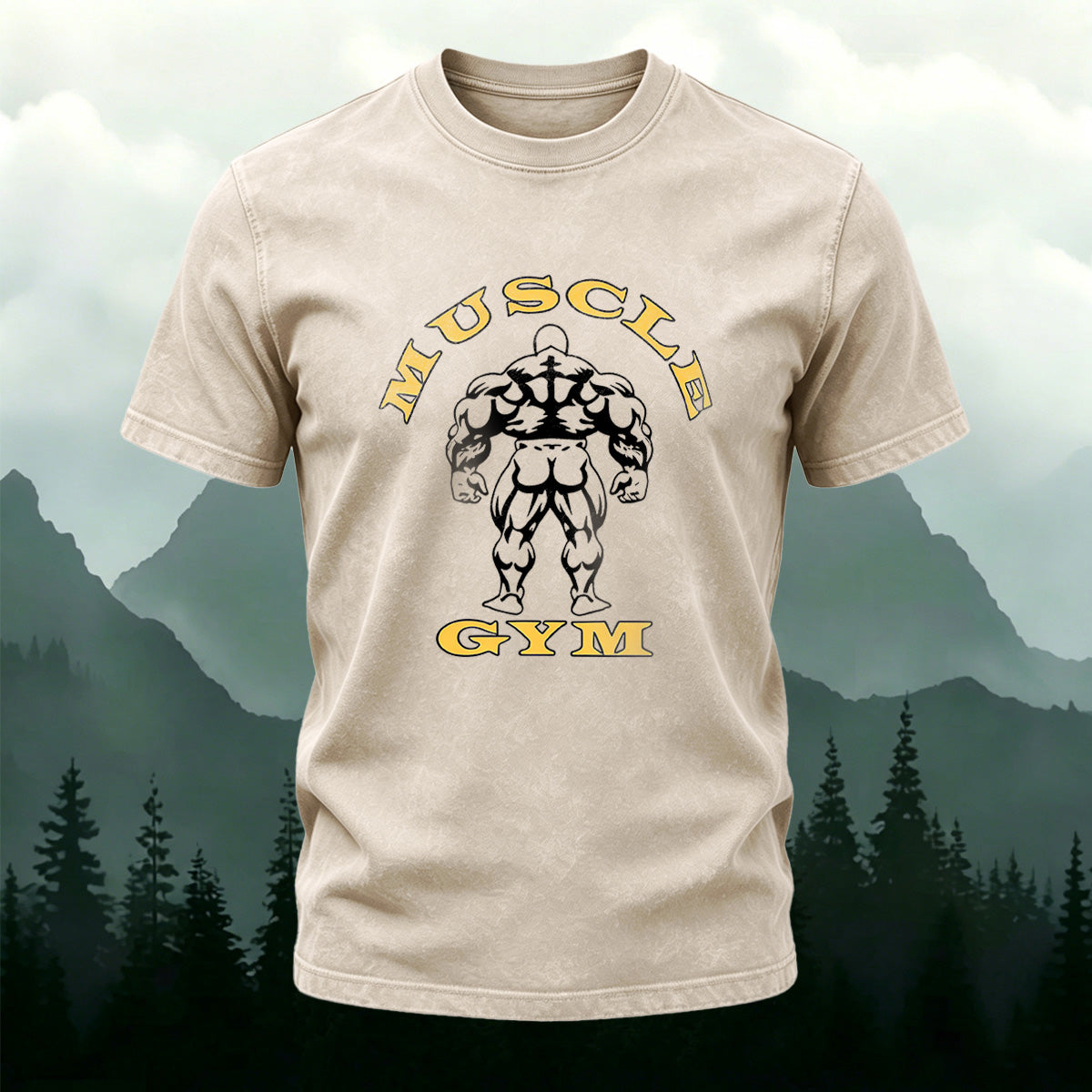 Muscle Background Trendy Washed Cotton Casual T-shirt