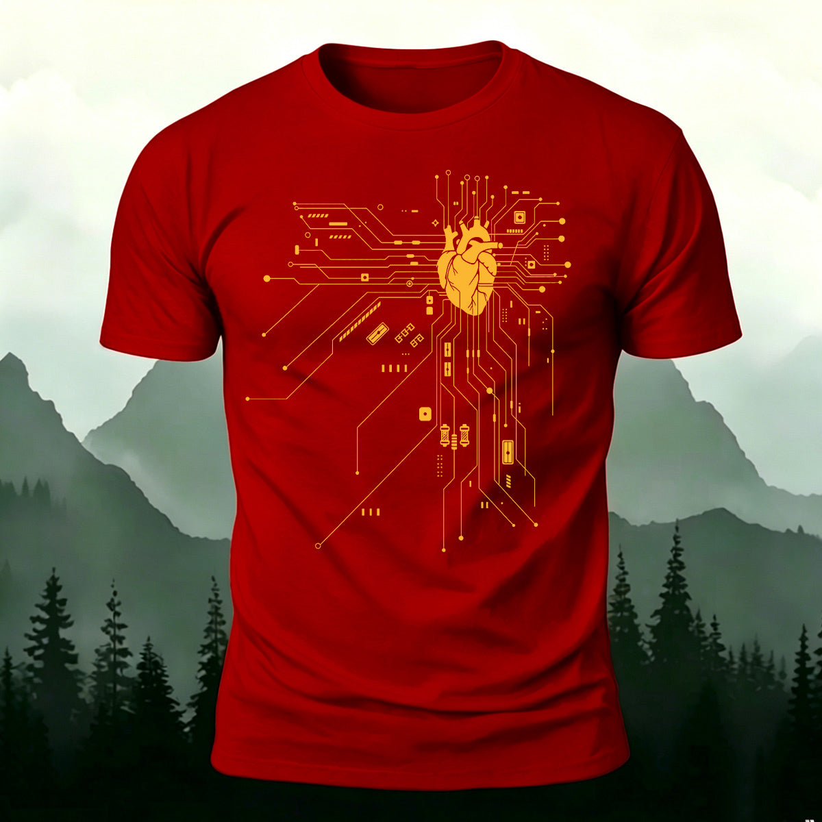 Creative Heart Pattern Combed Cotton T-Shirt Red
