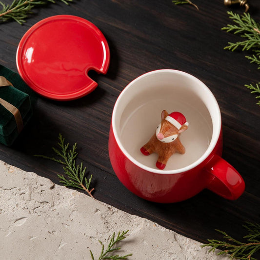 Ceramic 3D Cow Reindeer Xmas Character Christmas Mug