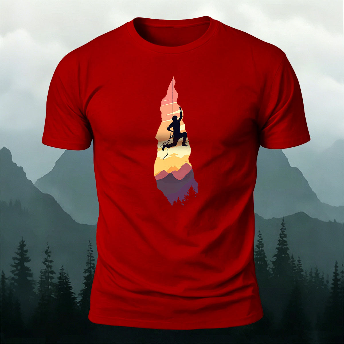 Outdoor Rock Climbing Art Print Casual Cotton T-Shirt