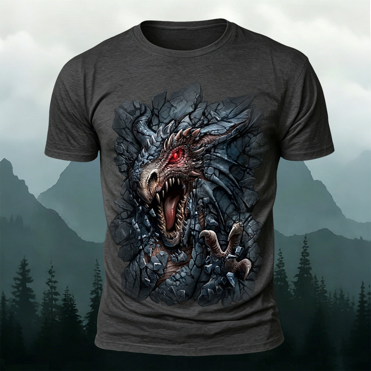 Dragon Print Vintage Fantasy Casual T-Shirt