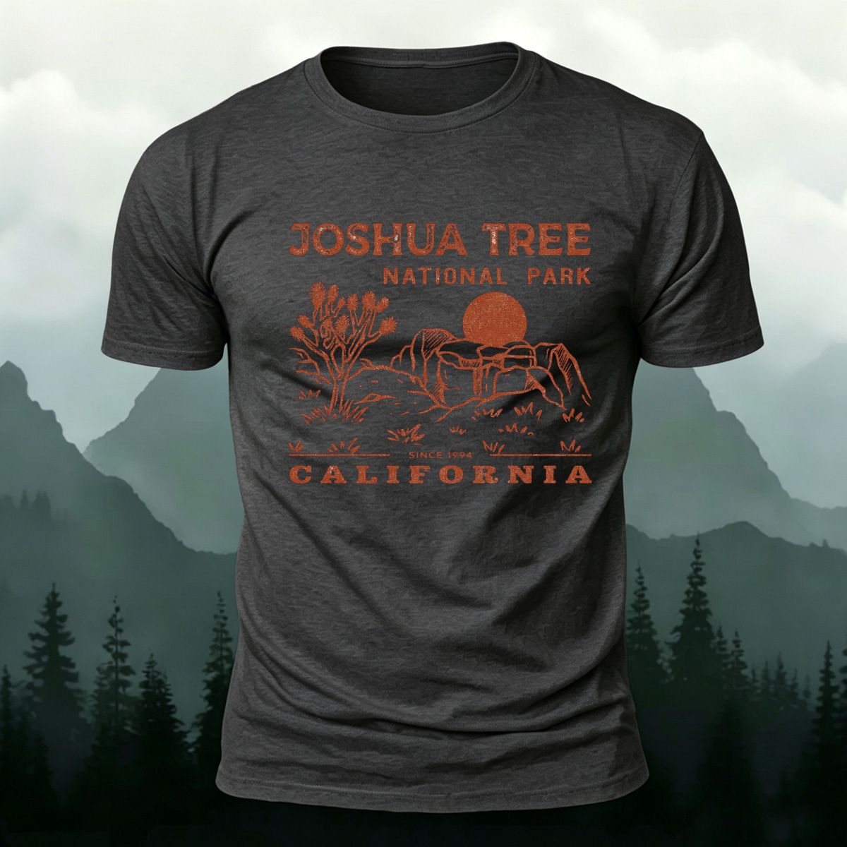 Joshua Tree Pattern  Premium Cotton T-Shirt Dark grey