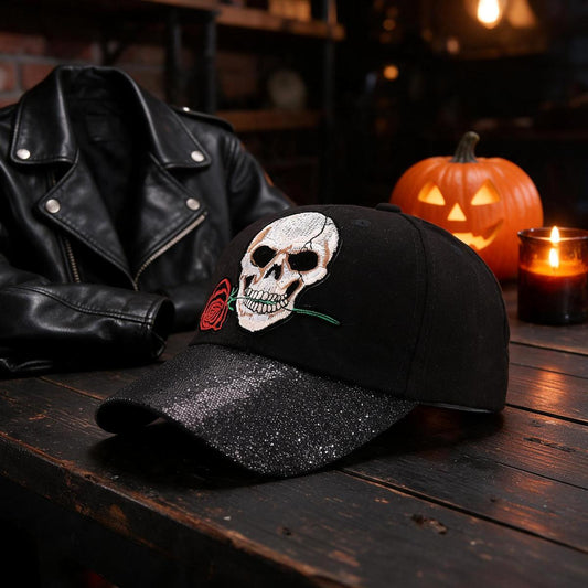 Polyester Skull Rose Embroidery Baseball Cap