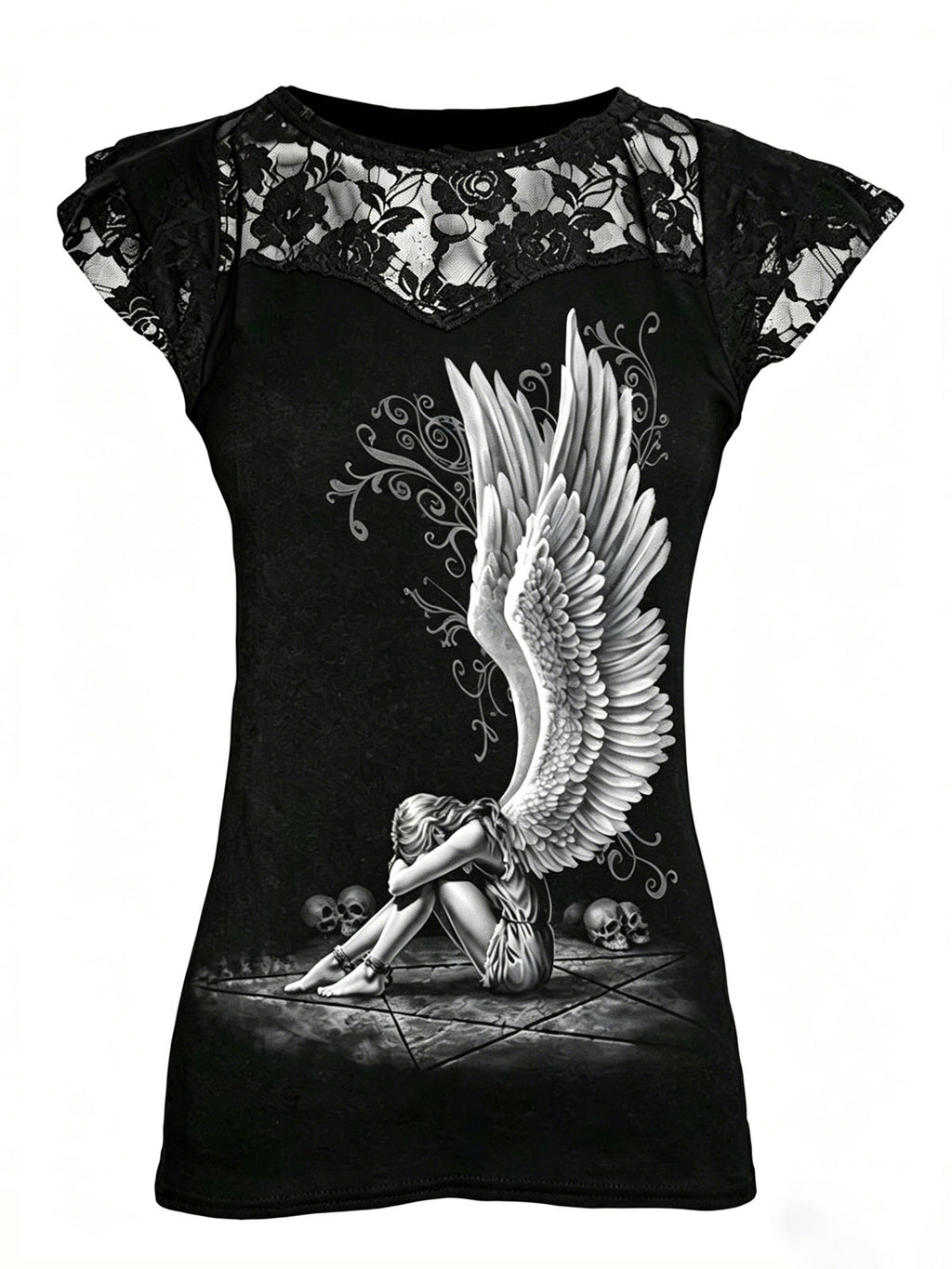 Dark Gothic Print Lace Fashion Women's Top