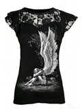 Dark Gothic Print Lace Fashion Women's Top