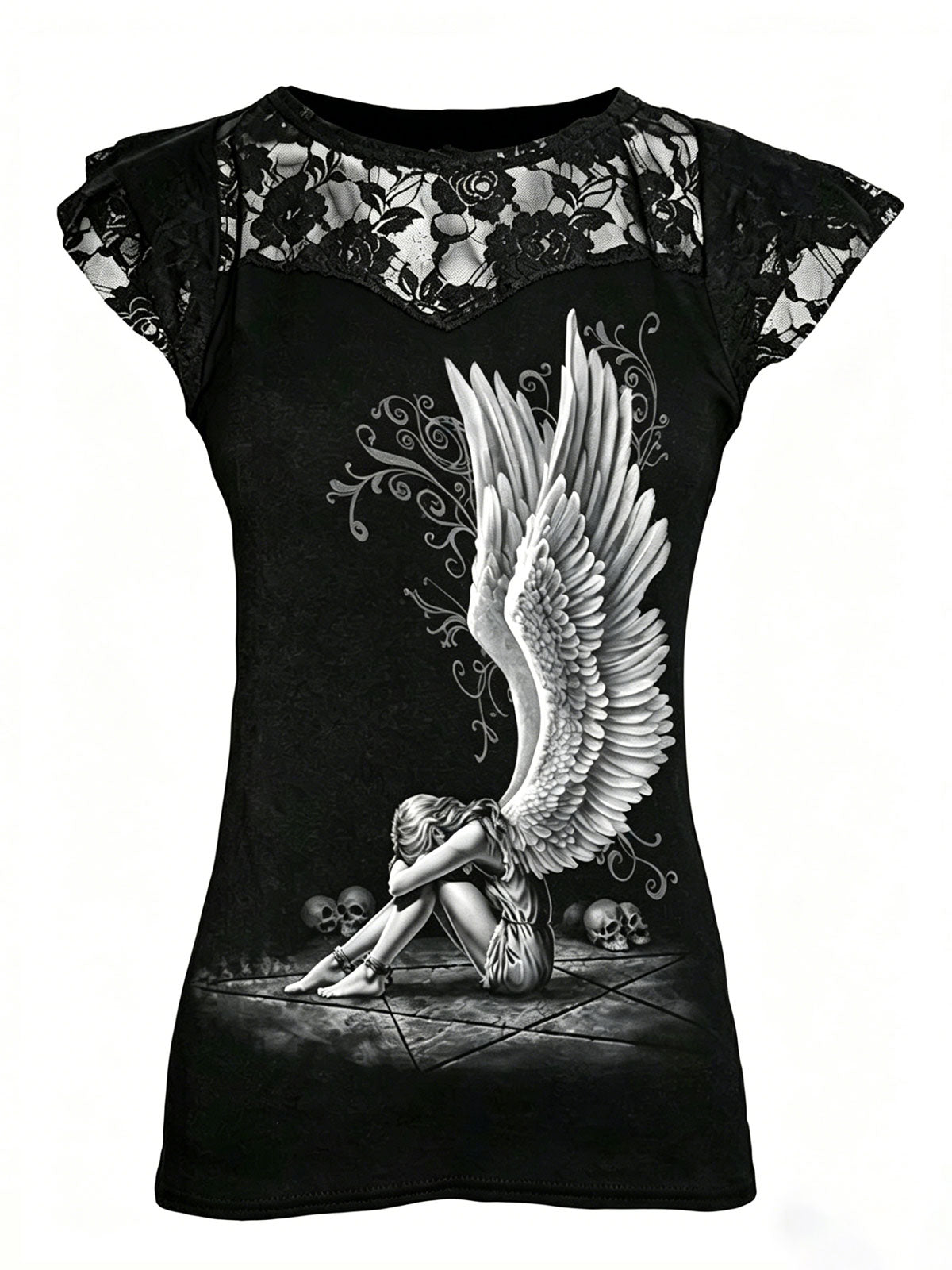 Dark Gothic Print Lace Fashion Women's Top