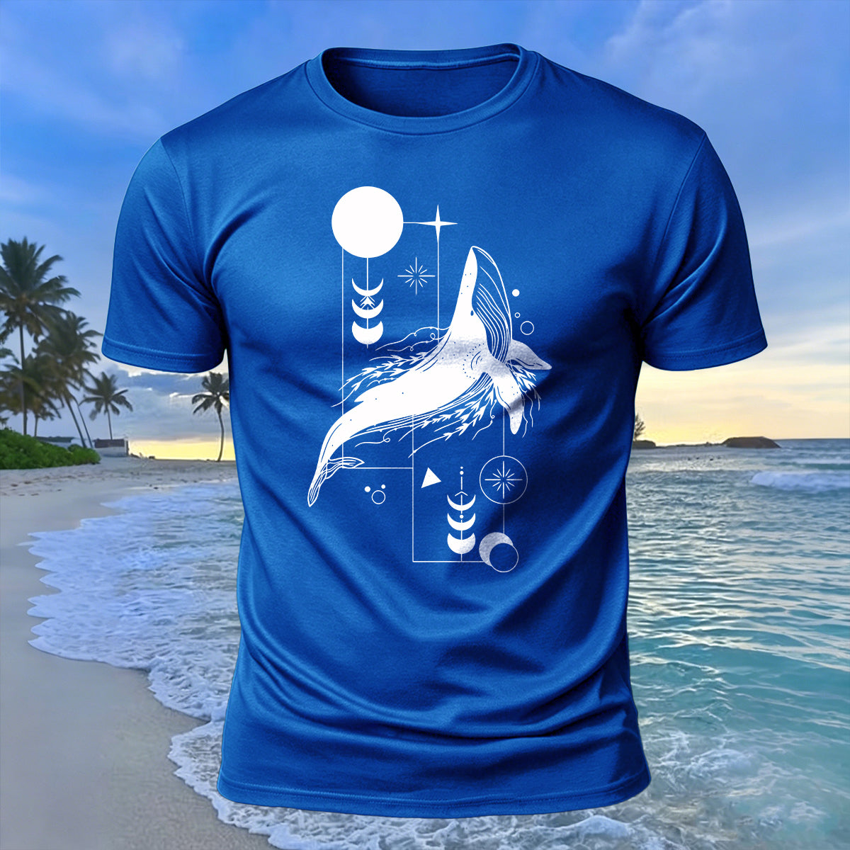 Whale Geometric Art Print 100% Cotton Casual T-Shirt