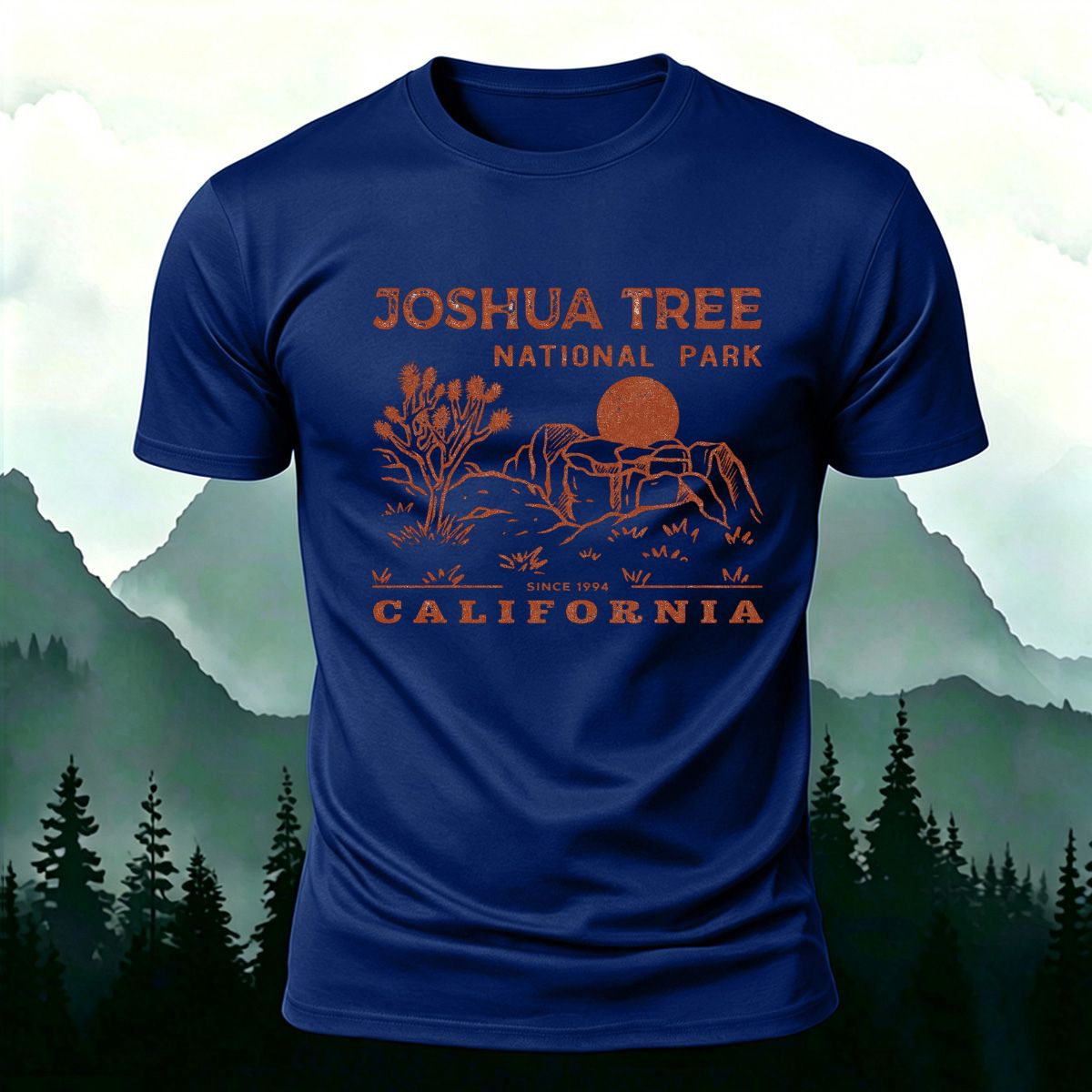 Joshua Tree Pattern  Premium Cotton T-Shirt Blue
