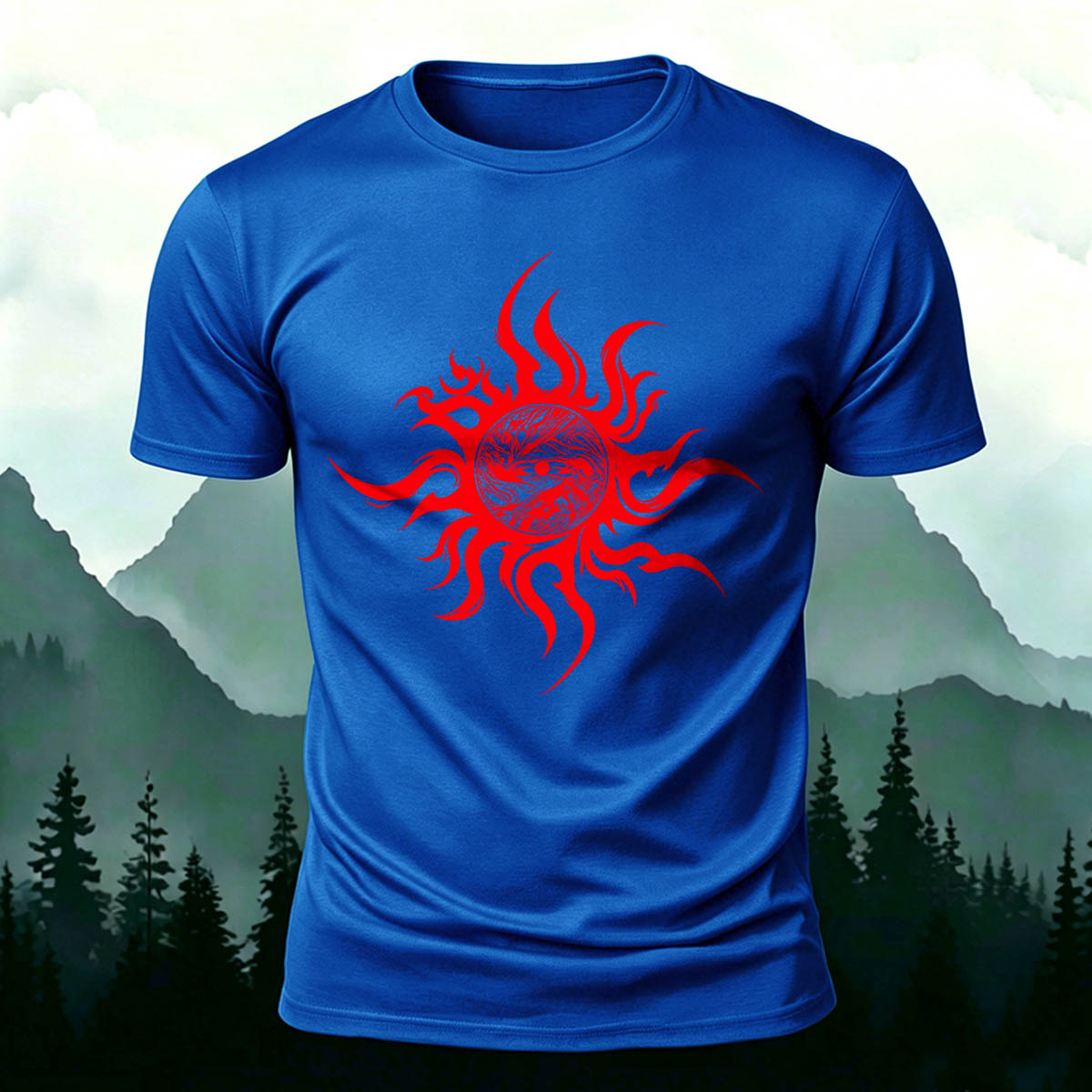 Artistic Sun Print Casual 100% Cotton T-Shirt