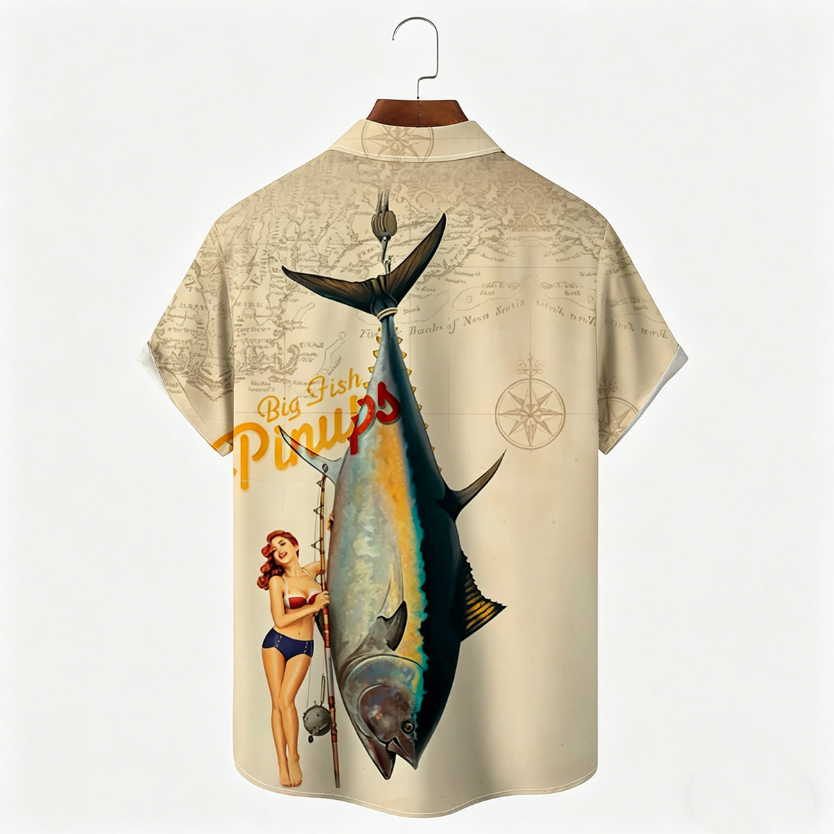 Retro Big Fish Pattern Print Short-Sleeve Shirt