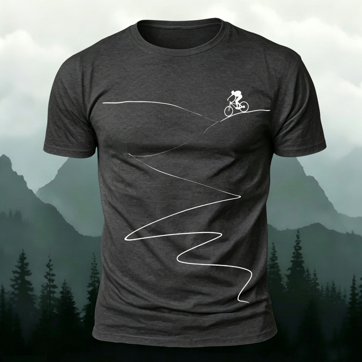 Cycling Minimalist Line Pattern Breathable T-Shirt Dark Grey
