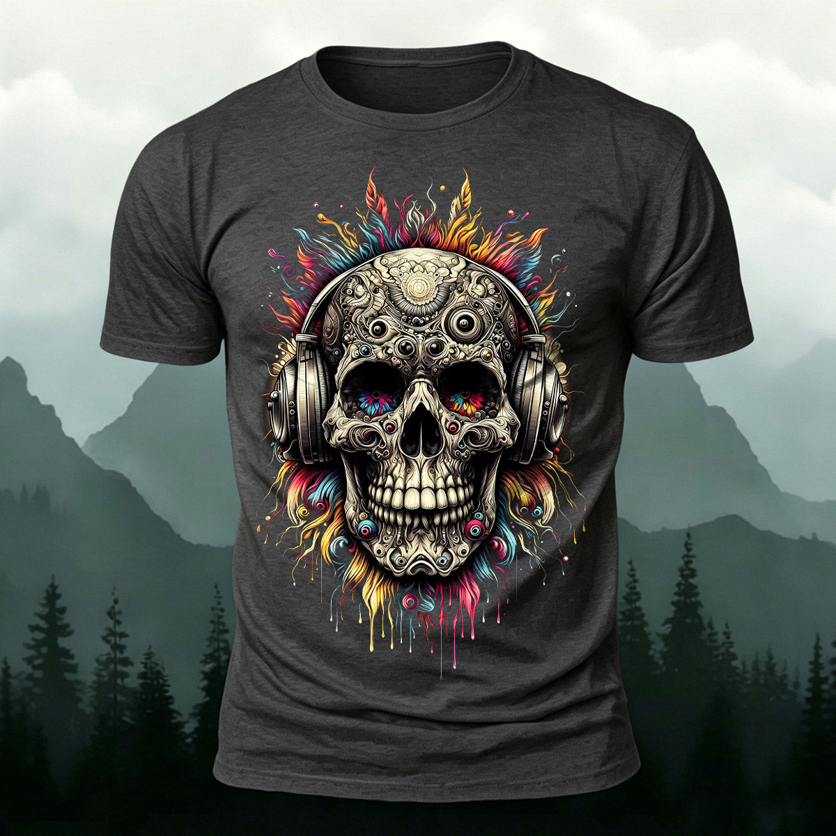 Music Skeleton Print Casual Skin-Friendly T-Shirt