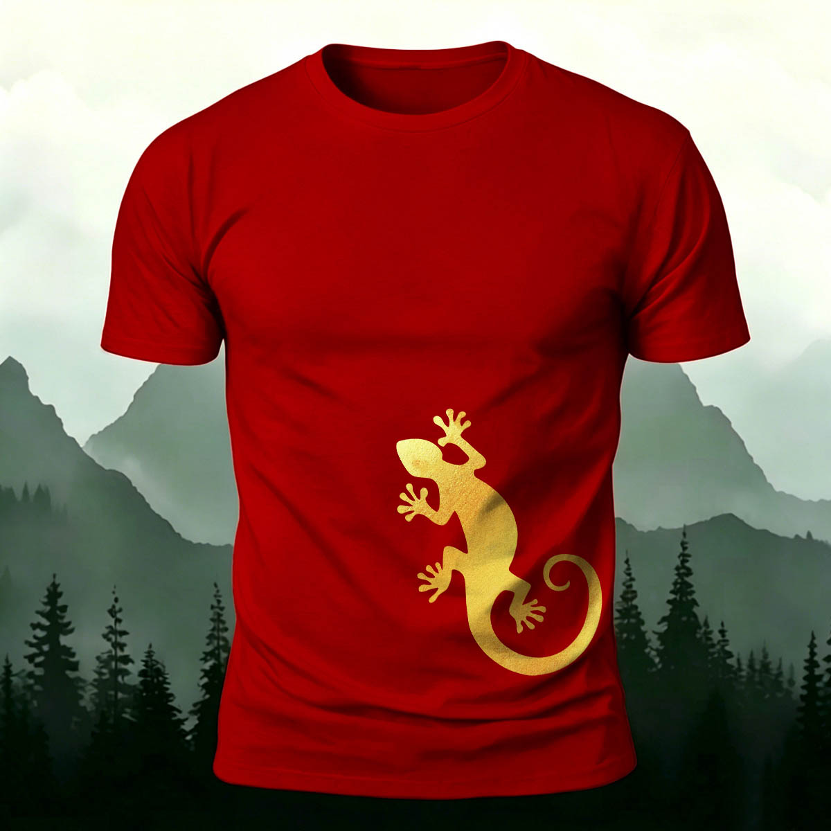 Golden Gecko Print 100% Cotton Crew Neck T-Shirt