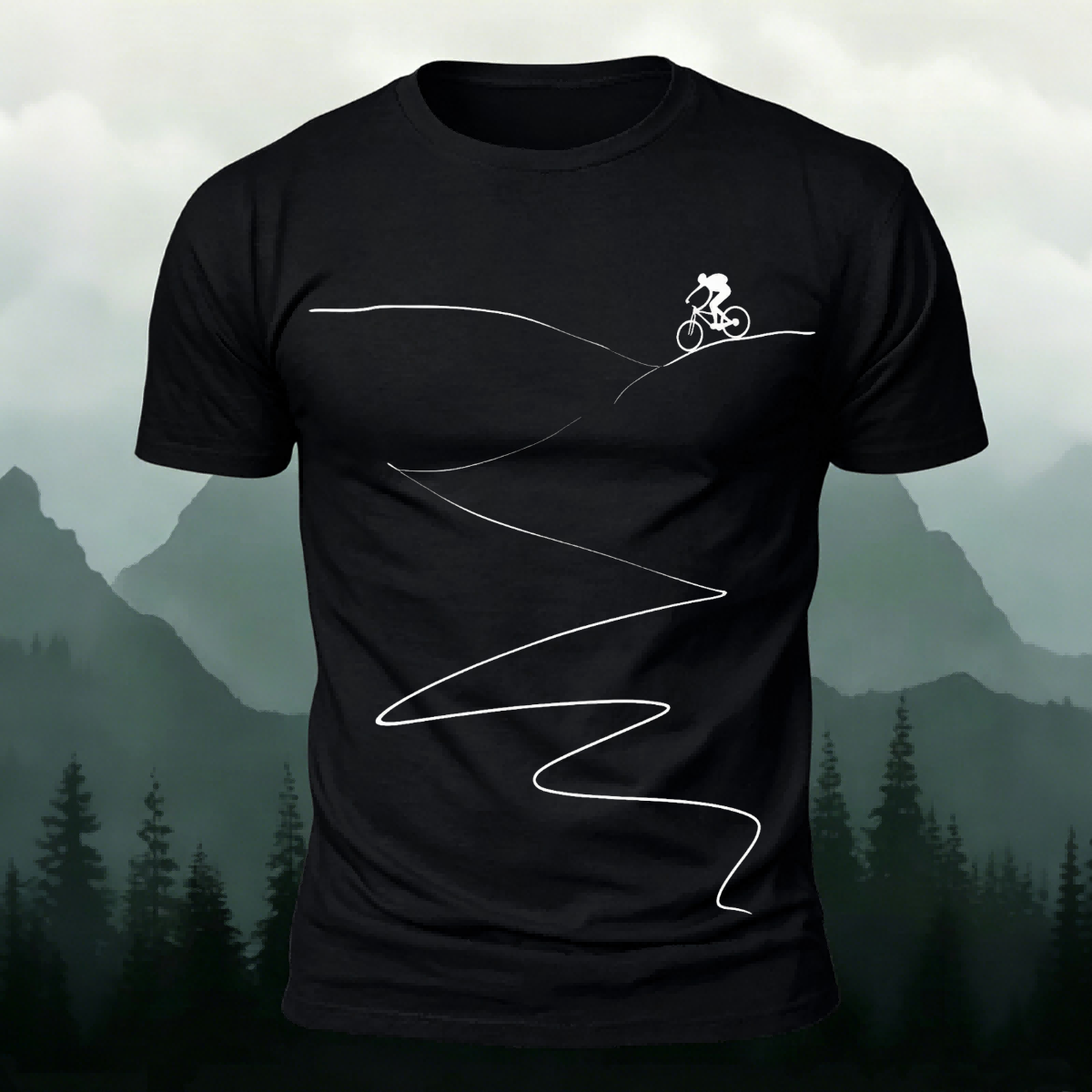 Cycling Minimalist Line Pattern Breathable T-Shirt Black