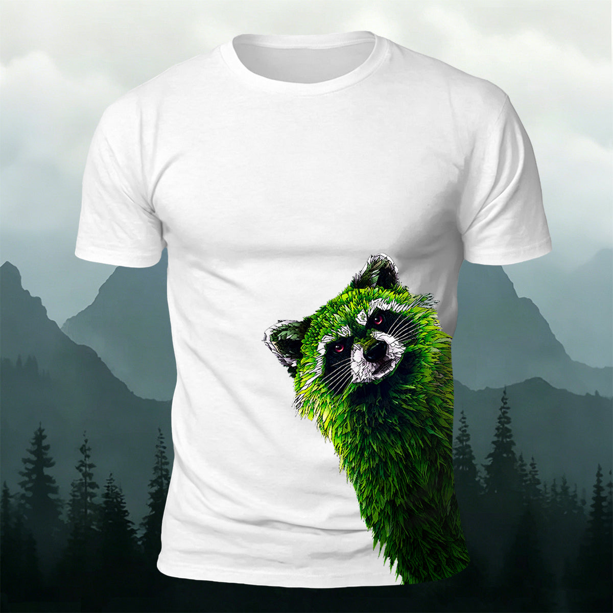 Raccoon Peeking Through the Trees Print Versatile Outdoor Tee