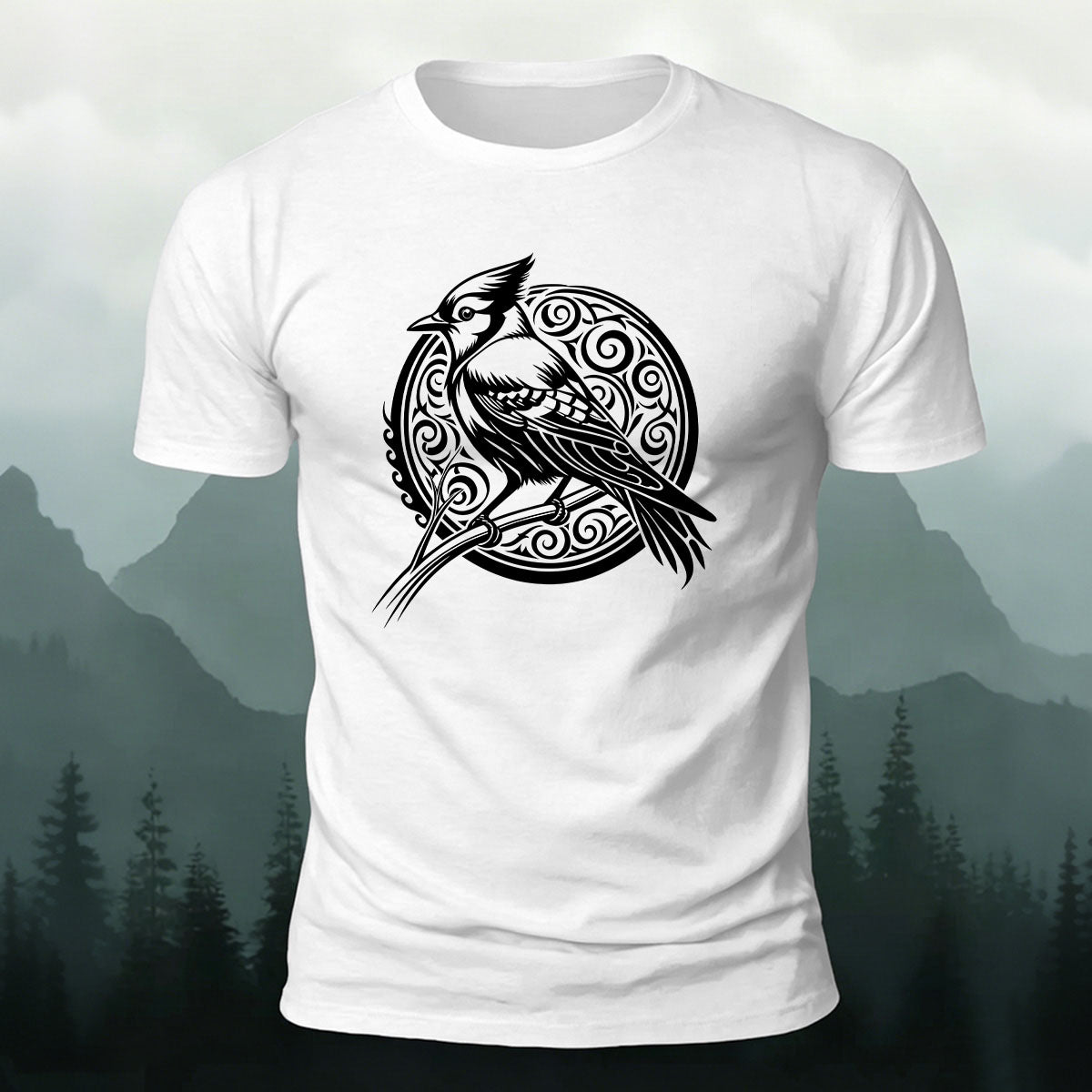 Vintage Bird Circle Print Versatile Cotton T-Shirt