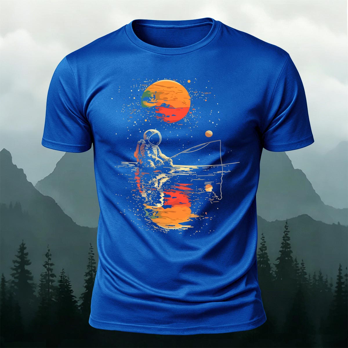 Ride the Moon Casual Cotton T-Shirt Blue
