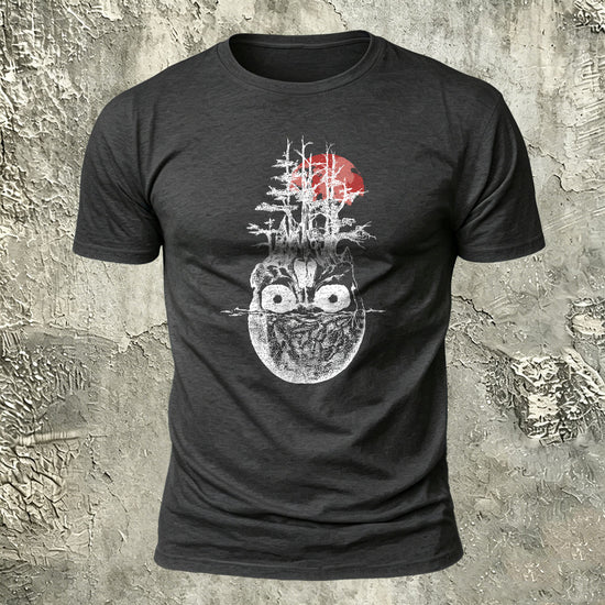 Withered Forest Skull Print Cotton Crew Neck T-Shirt Dark Grey