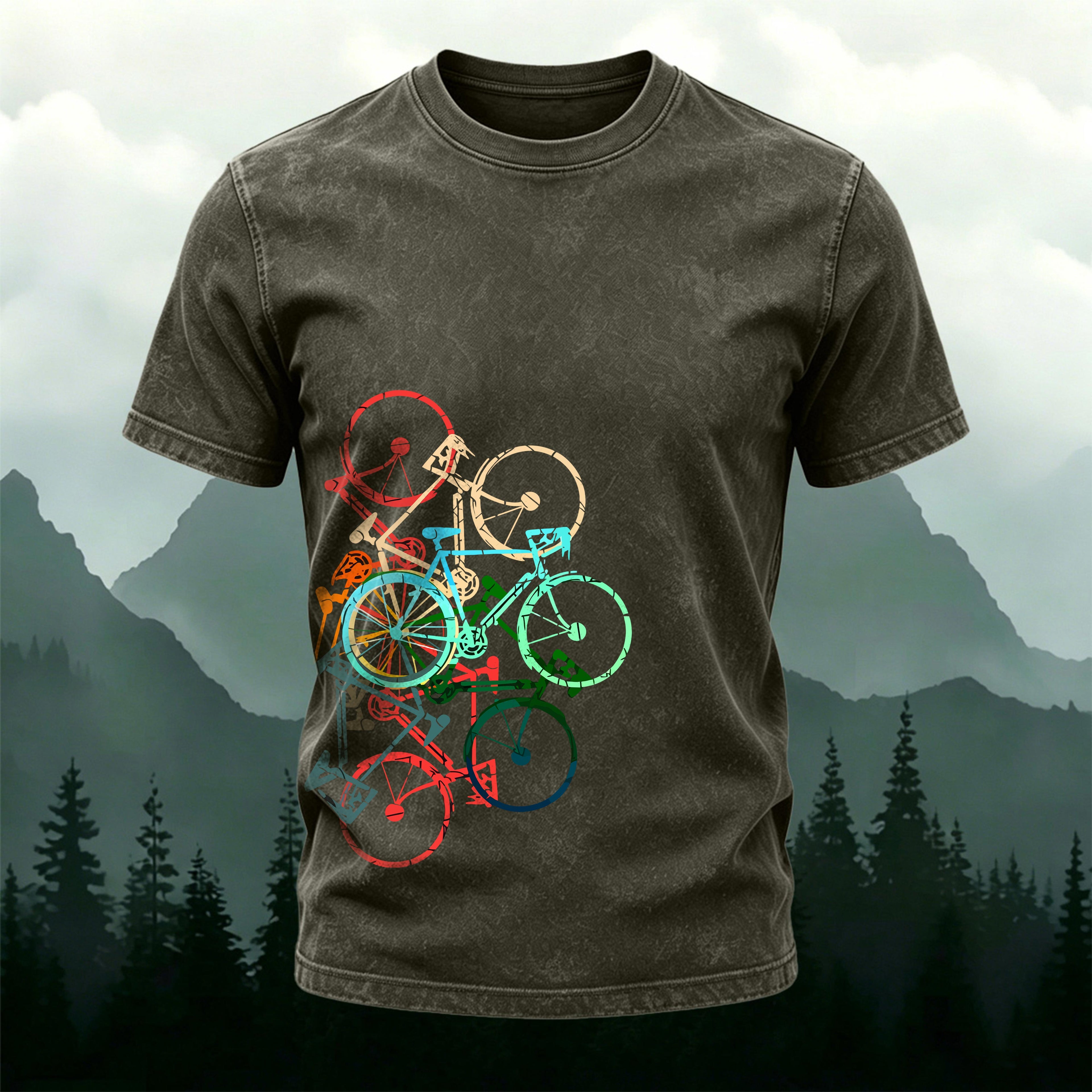 Colorful Bicycle Print Cycling Enthusiast T-Shirt