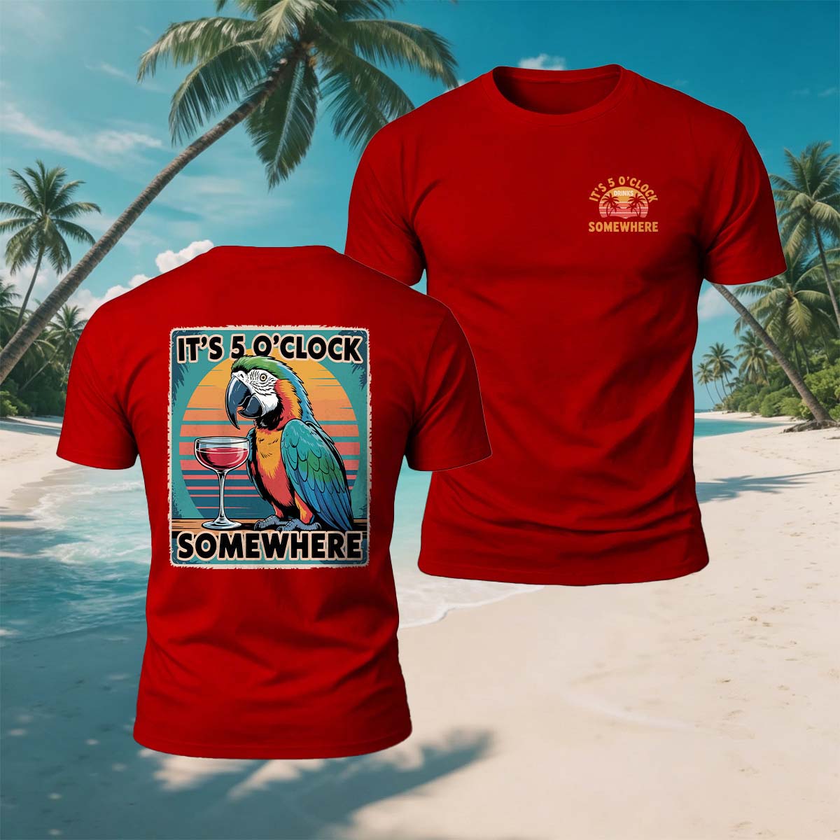 Fun Parrot Red Wine Print Casual Breathable Tee