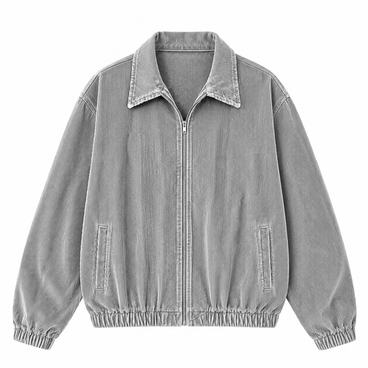 Corduroy Stylish Loose Fit Lapel Zip Front Jacket