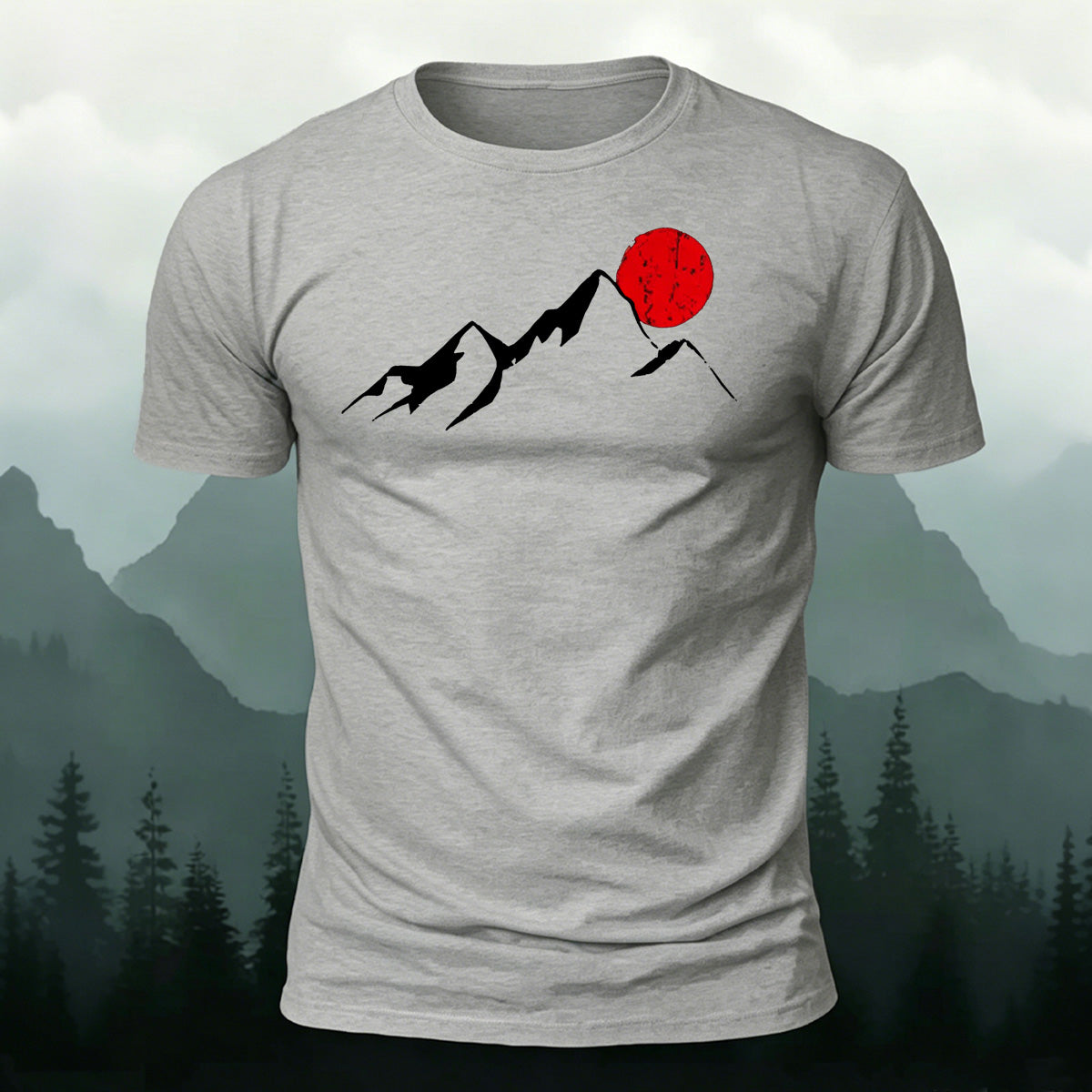 Sunrise Pattern Outdoor Casual Premium Cotton T-Shirt Grey