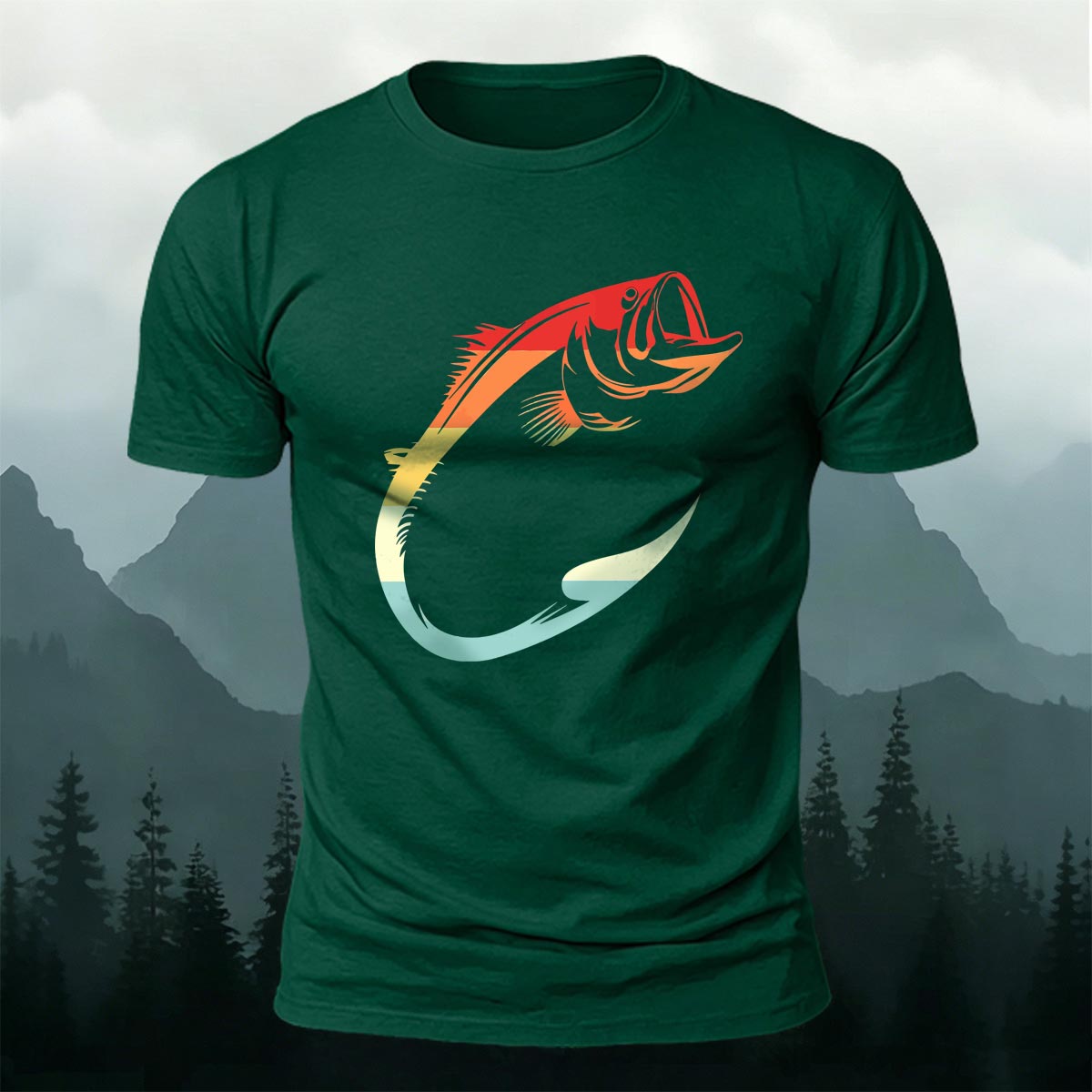 Colorful Hook Print Breathable Material Casual T-Shirt