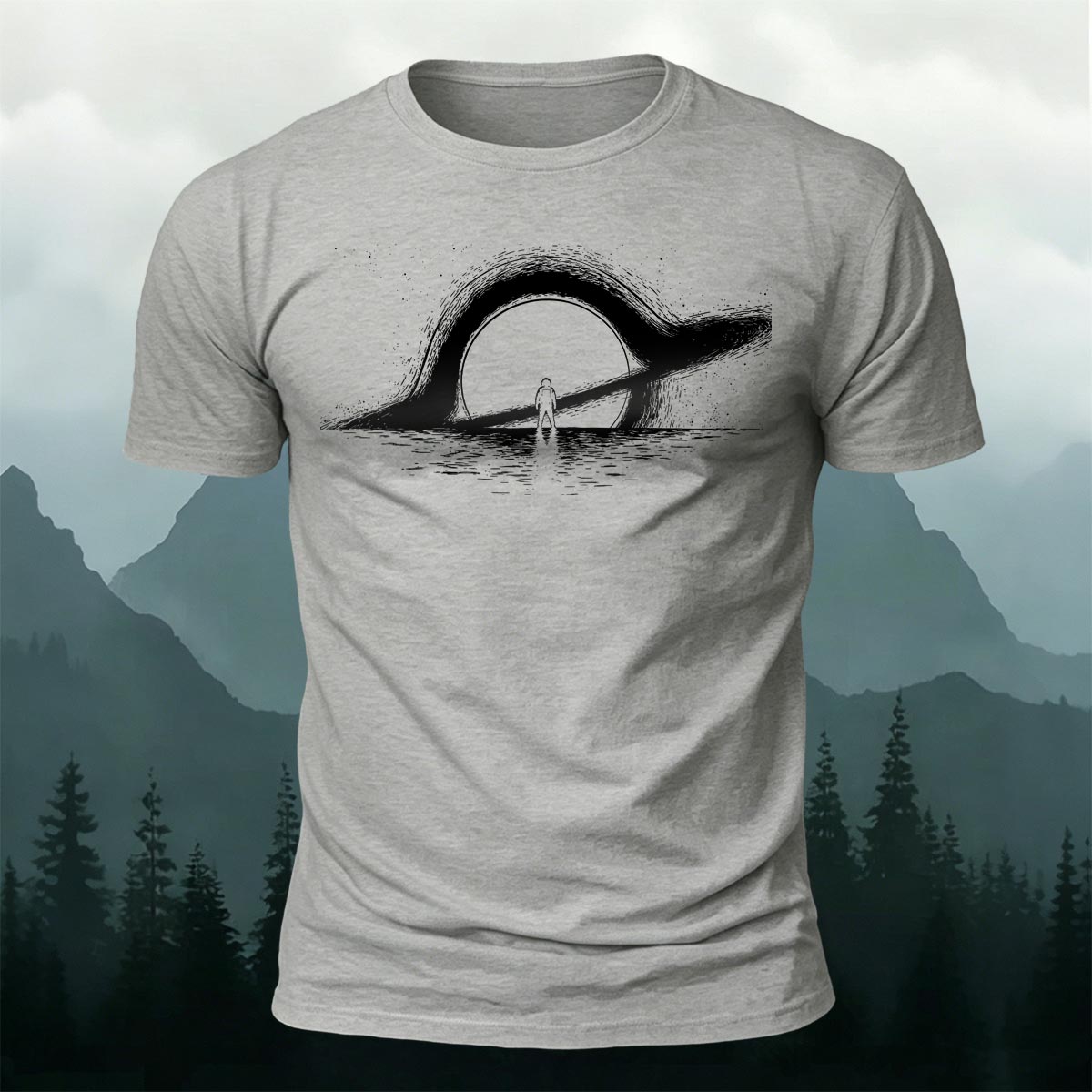 Dreamy Black Hole Printed Casual Cotton T-Shirt