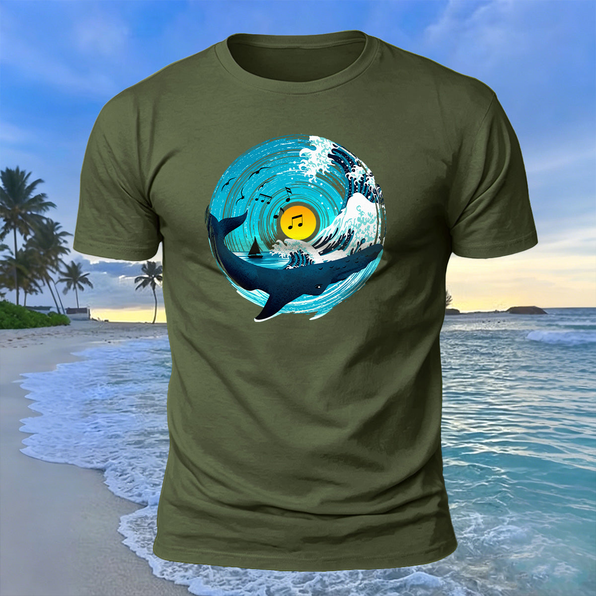 Music Ocean Print Beach Casual Breathable T-Shirt