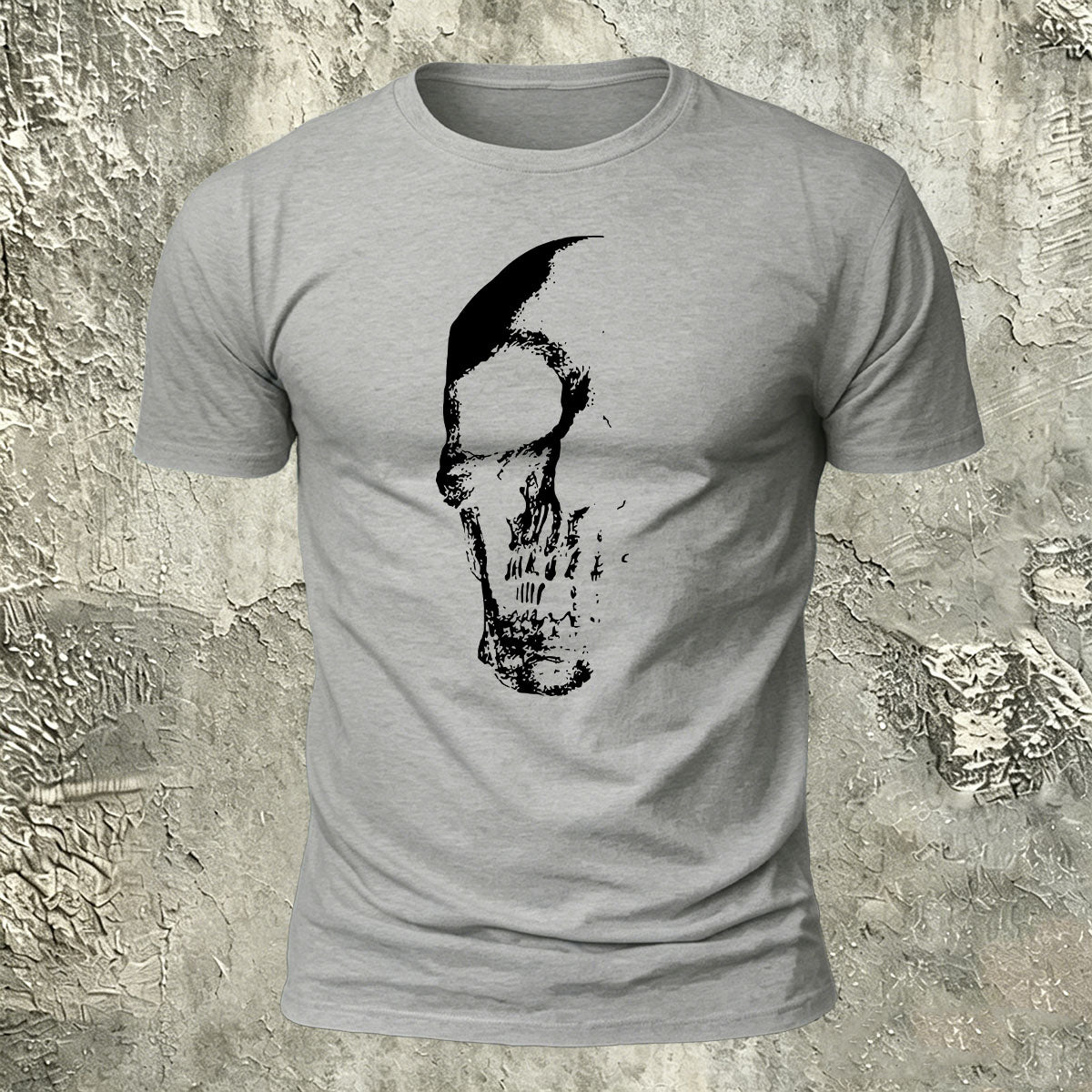 Skull Gradient Print Cotton Crew Neck T-Shirt