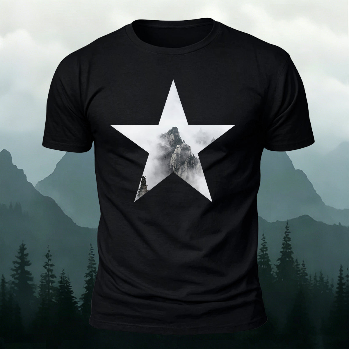 Five-Pointed Star Forest Casual Cotton T-Shirt