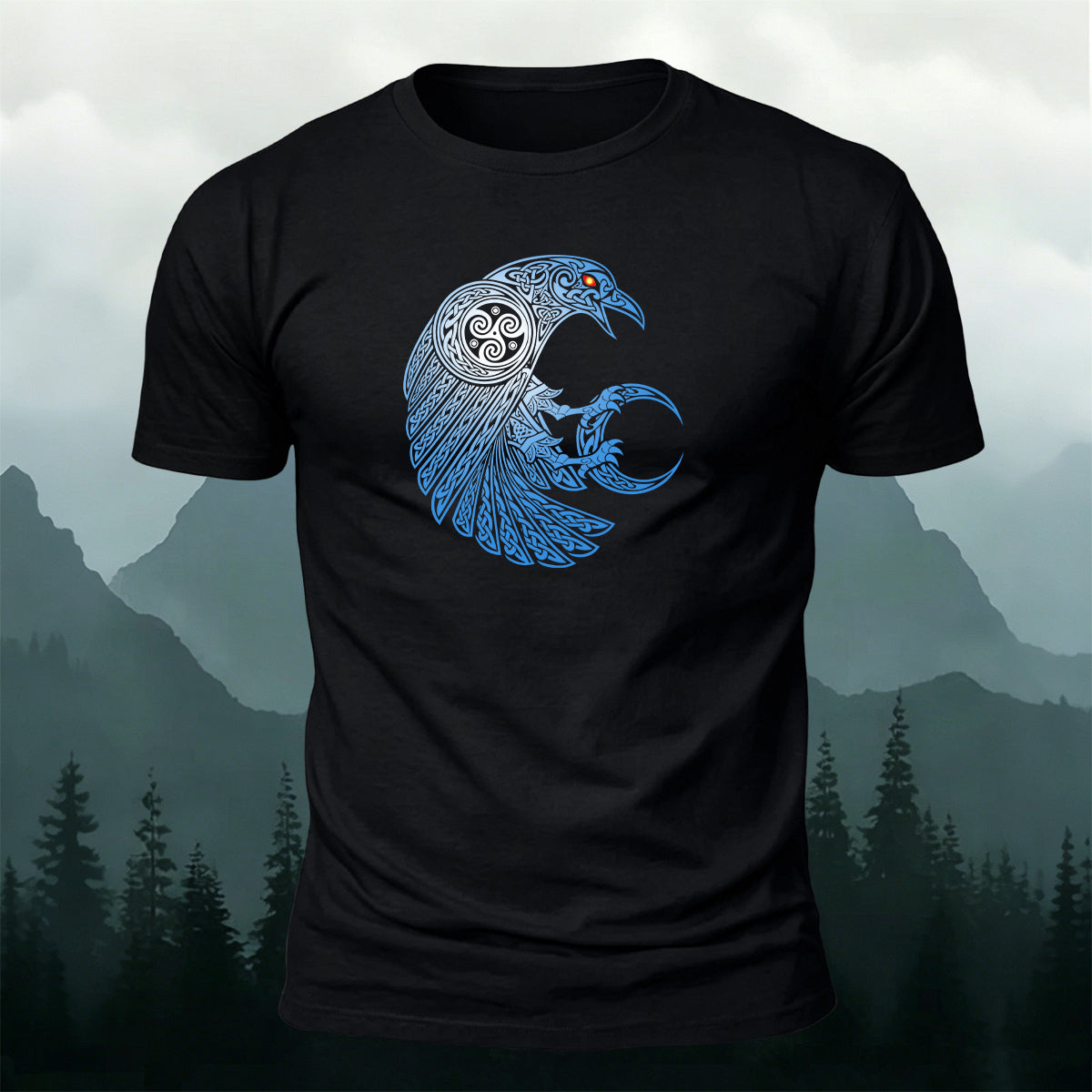 Red-Eyed Crow Print Soft-Touch Cotton T-Shirt
