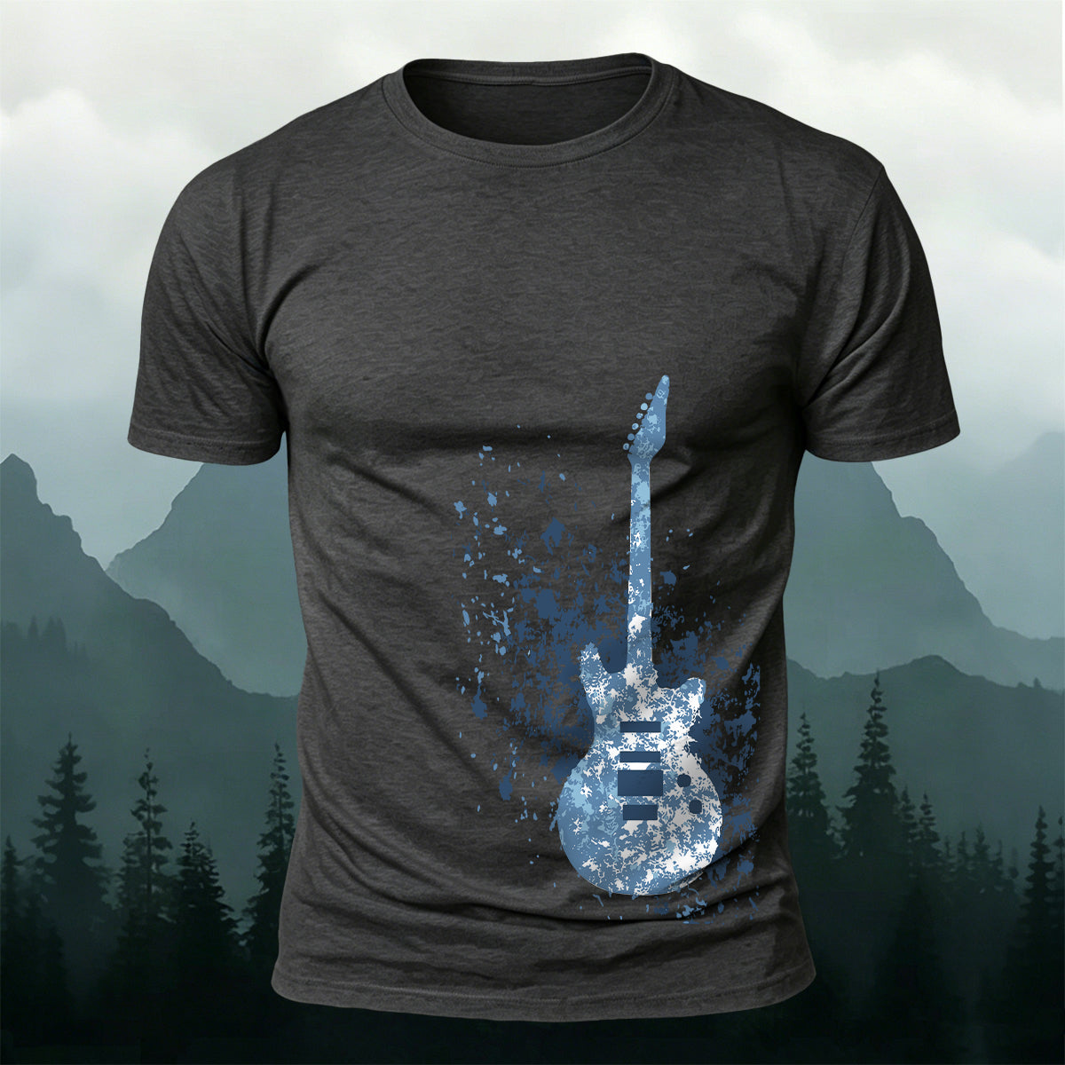 Ice Crystal Guitar Printed 100% Cotton Versatile Casual Tee