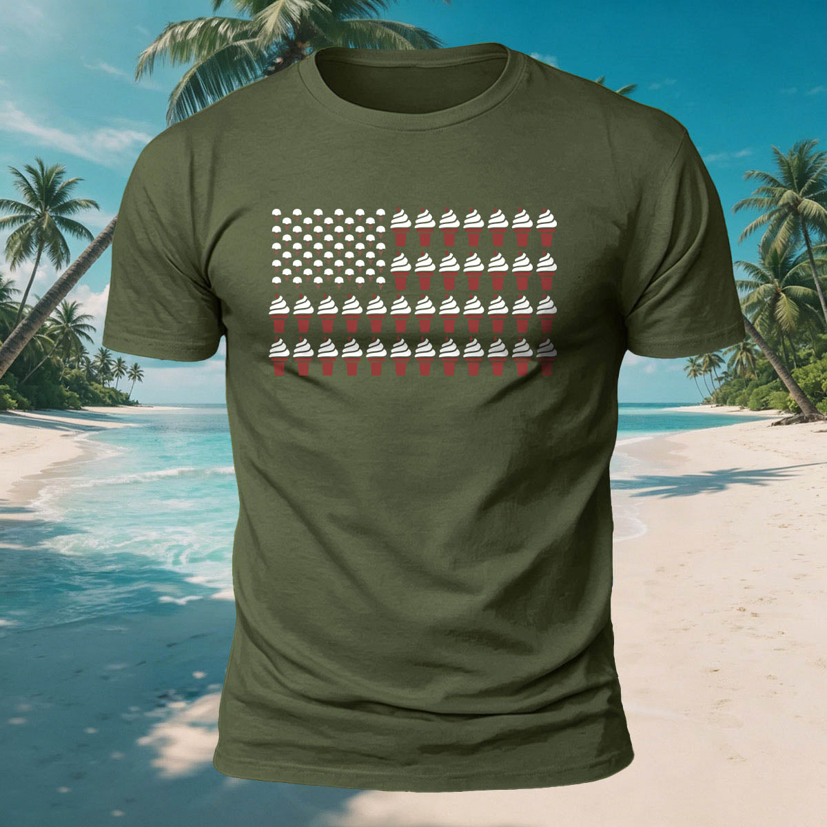 Ice Cream Flag Print Versatile Breathable Cotton T-Shirt