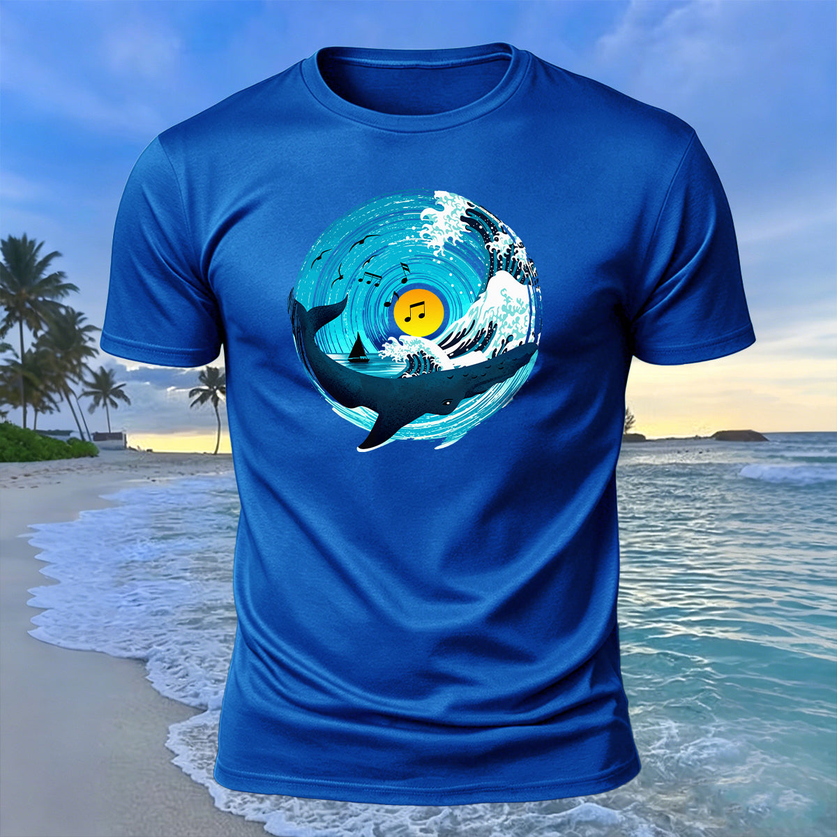 Music Ocean Print Beach Casual Breathable T-Shirt