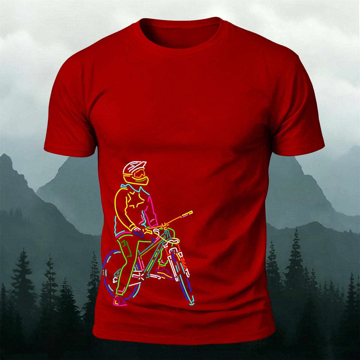 Colorful Lines Cycling Series Printed Cotton T-Shirt