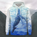 Ocean Whale Print Casual Long-Sleeve Hoodie