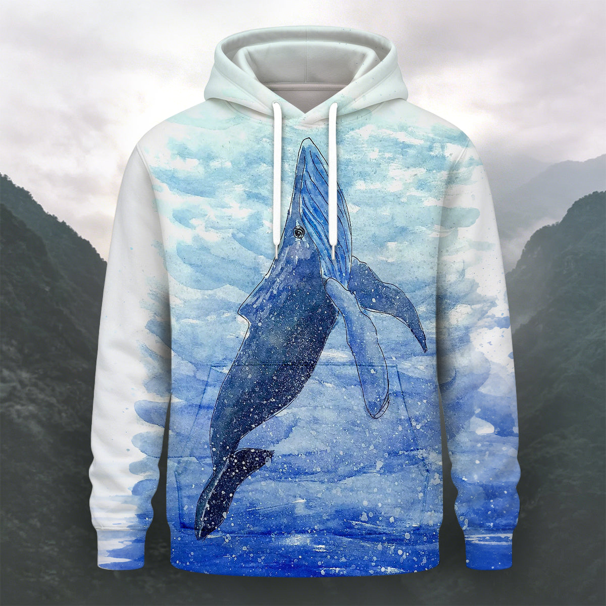 Ocean Whale Print Casual Long-Sleeve Hoodie